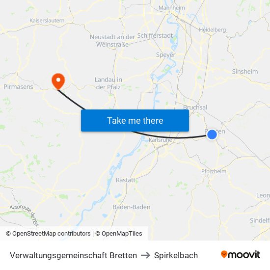 Verwaltungsgemeinschaft Bretten to Spirkelbach map