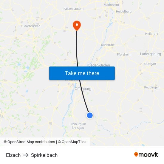 Elzach to Spirkelbach map