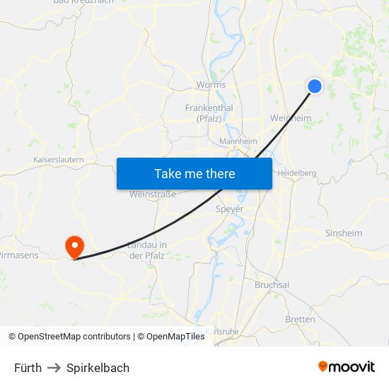 Fürth to Spirkelbach map