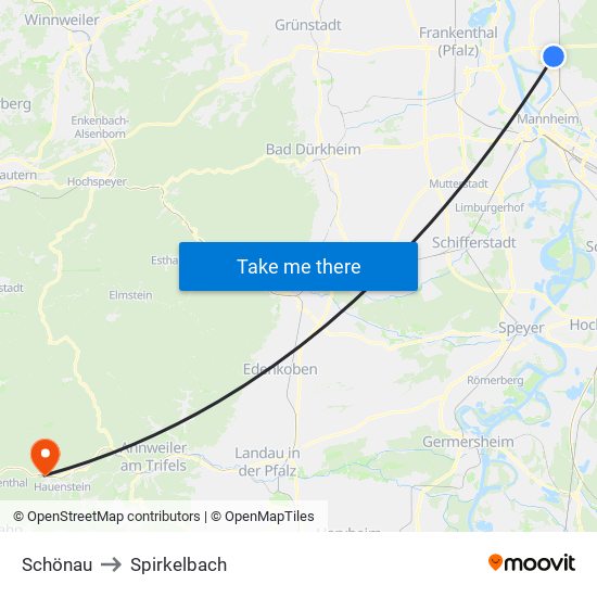 Schönau to Spirkelbach map