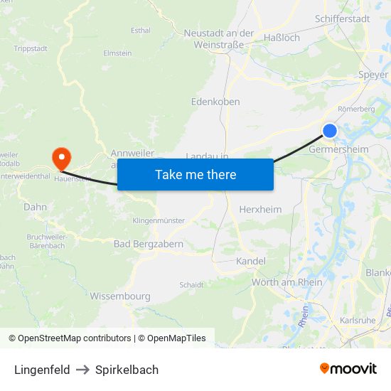 Lingenfeld to Spirkelbach map