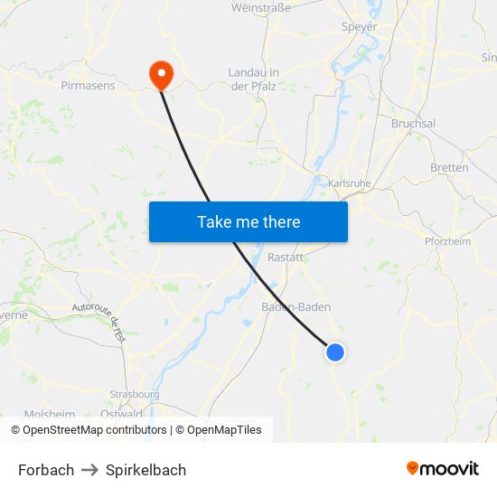 Forbach to Spirkelbach map