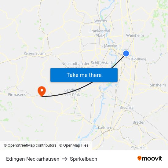 Edingen-Neckarhausen to Spirkelbach map