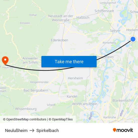 Neulußheim to Spirkelbach map