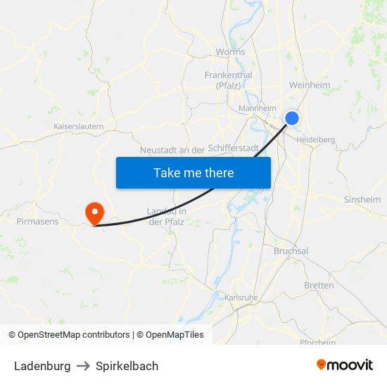 Ladenburg to Spirkelbach map