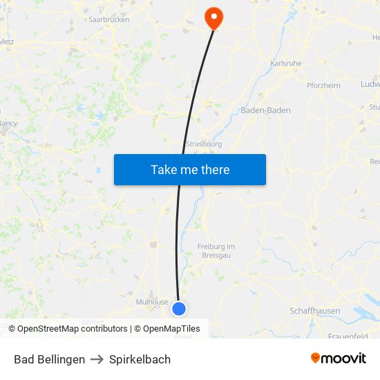 Bad Bellingen to Spirkelbach map