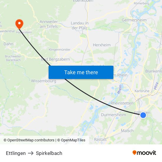 Ettlingen to Spirkelbach map