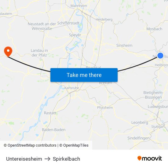 Untereisesheim to Spirkelbach map