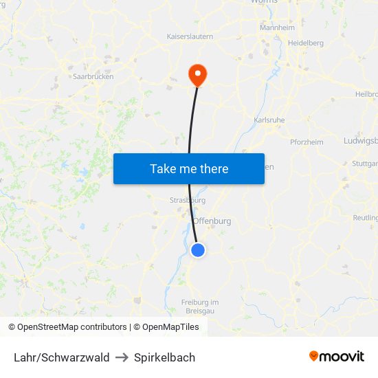 Lahr/Schwarzwald to Spirkelbach map