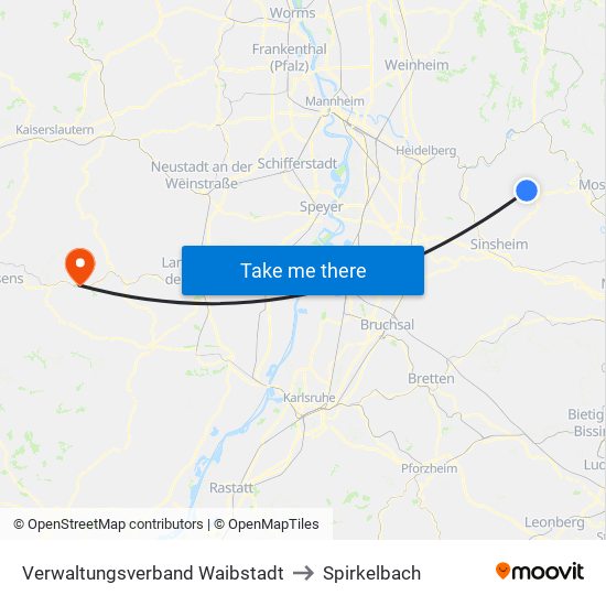 Verwaltungsverband Waibstadt to Spirkelbach map