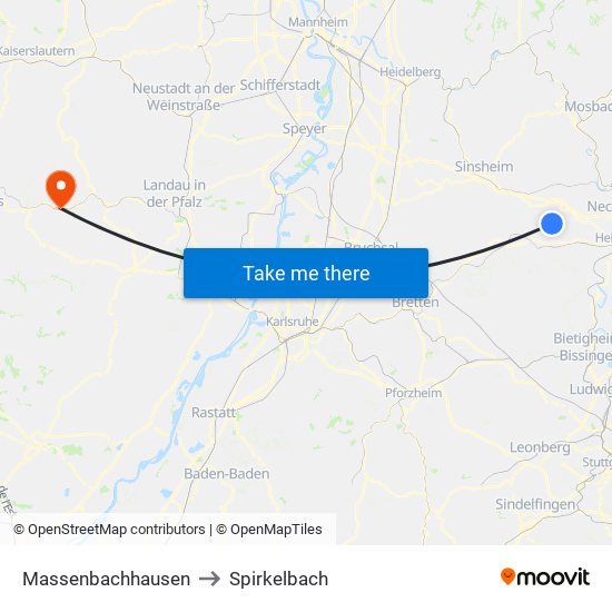 Massenbachhausen to Spirkelbach map