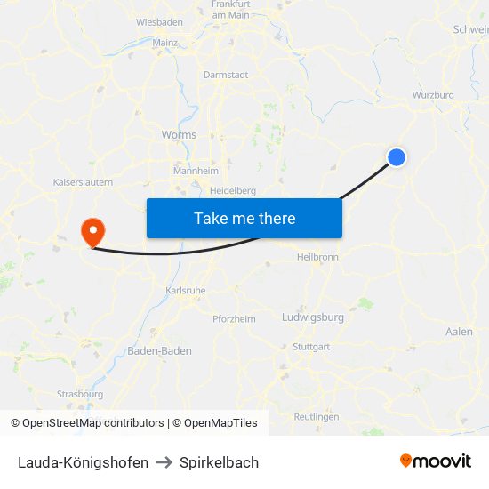 Lauda-Königshofen to Spirkelbach map