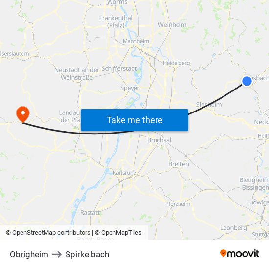 Obrigheim to Spirkelbach map