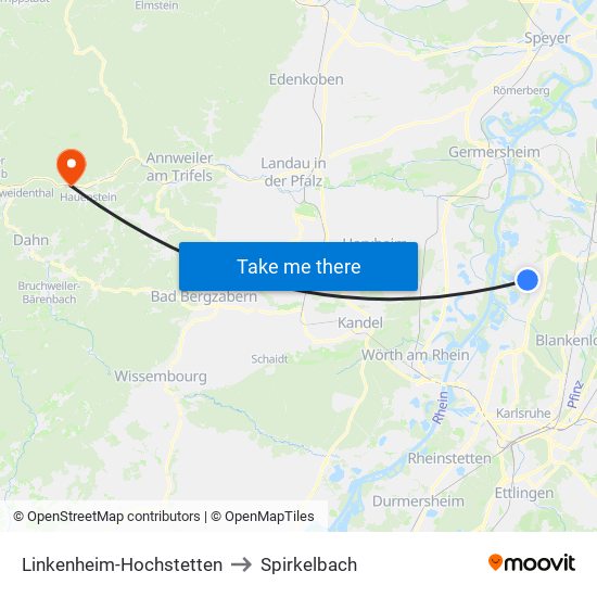 Linkenheim-Hochstetten to Spirkelbach map