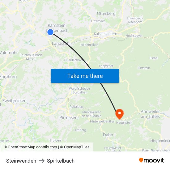 Steinwenden to Spirkelbach map