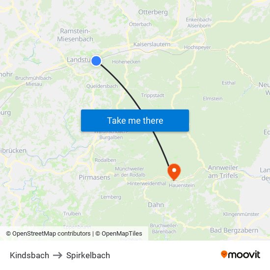 Kindsbach to Spirkelbach map