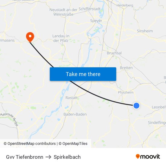 Gvv Tiefenbronn to Spirkelbach map