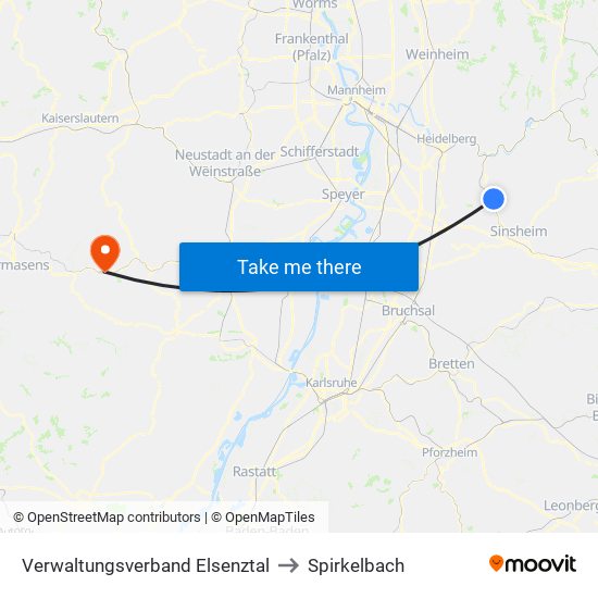 Verwaltungsverband Elsenztal to Spirkelbach map