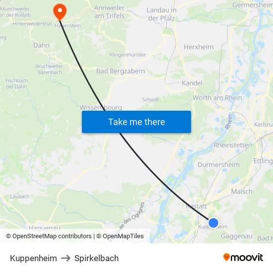 Kuppenheim to Spirkelbach map