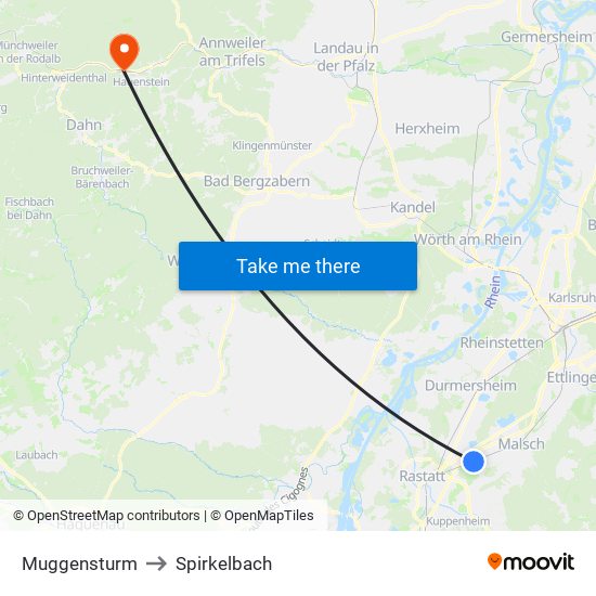 Muggensturm to Spirkelbach map