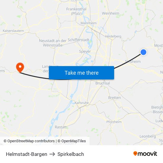 Helmstadt-Bargen to Spirkelbach map