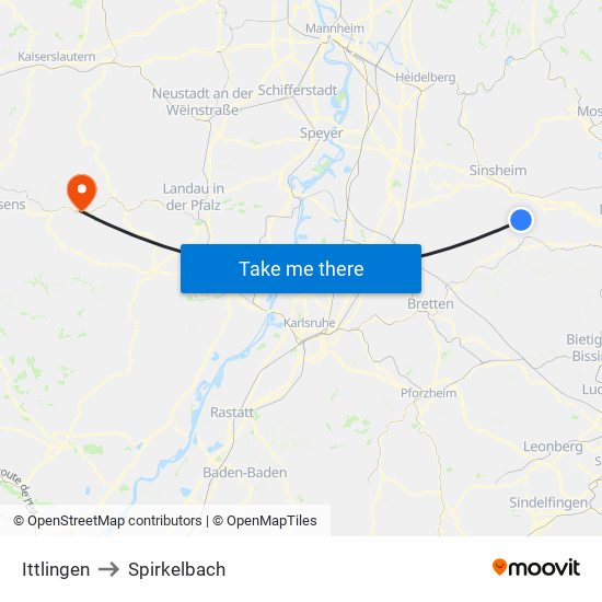 Ittlingen to Spirkelbach map