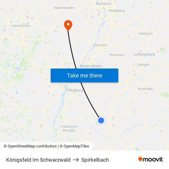 Königsfeld Im Schwarzwald to Spirkelbach map