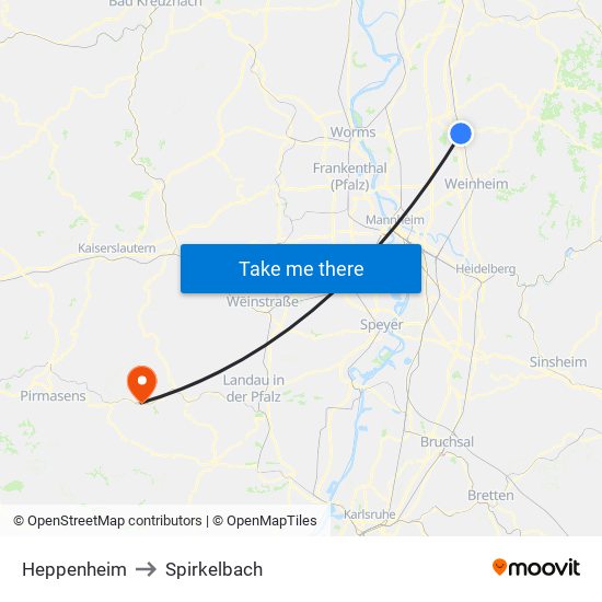 Heppenheim to Spirkelbach map