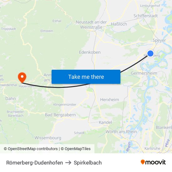 Römerberg-Dudenhofen to Spirkelbach map