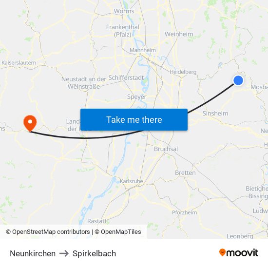 Neunkirchen to Spirkelbach map