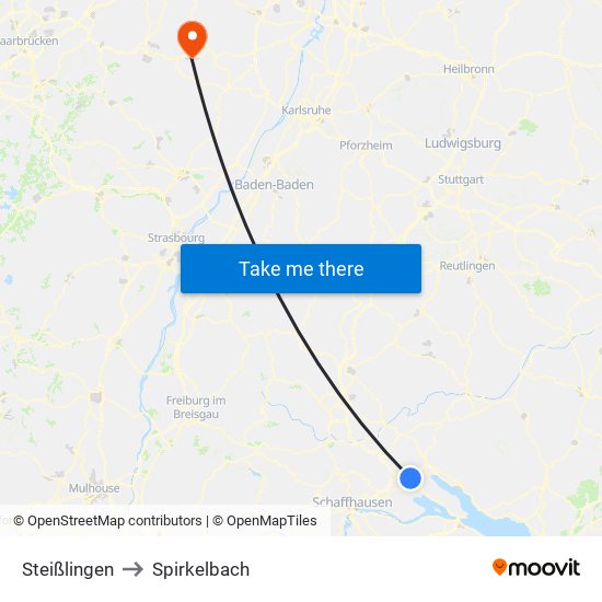 Steißlingen to Spirkelbach map