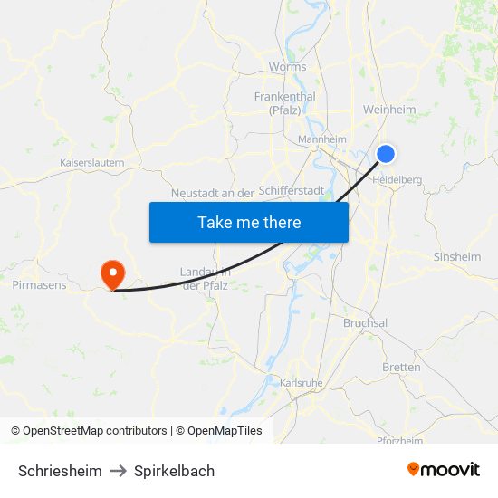 Schriesheim to Spirkelbach map