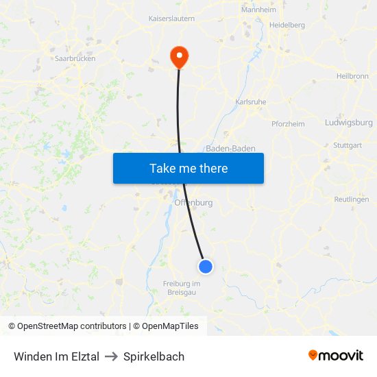 Winden Im Elztal to Spirkelbach map