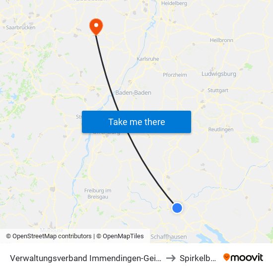 Verwaltungsverband Immendingen-Geisingen to Spirkelbach map