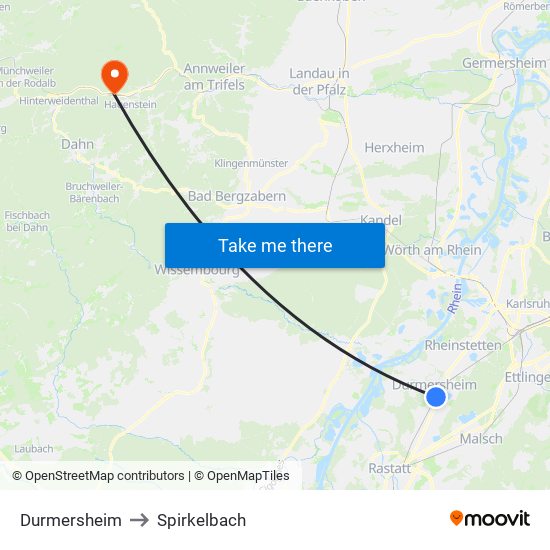 Durmersheim to Spirkelbach map