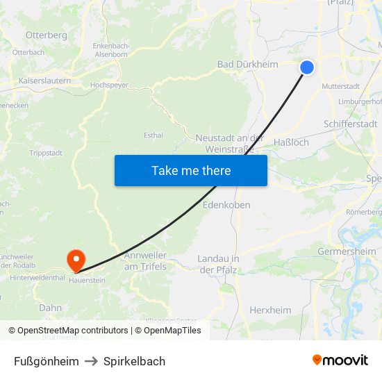 Fußgönheim to Spirkelbach map