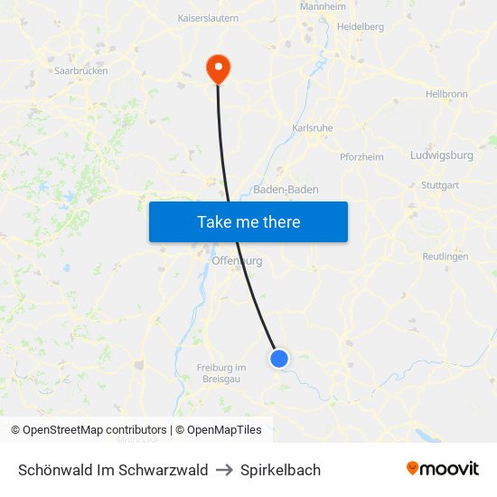 Schönwald Im Schwarzwald to Spirkelbach map