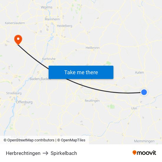 Herbrechtingen to Spirkelbach map