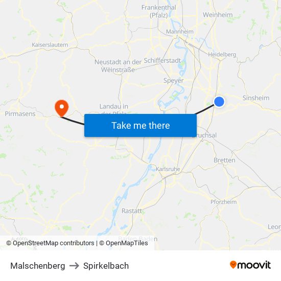 Malschenberg to Spirkelbach map