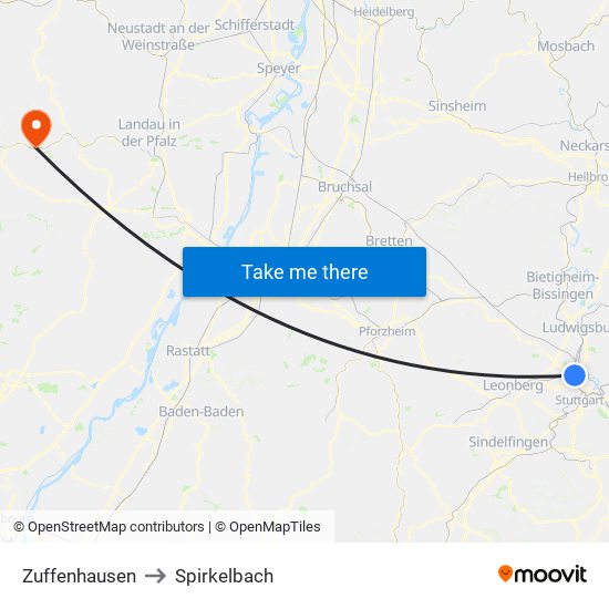 Zuffenhausen to Spirkelbach map