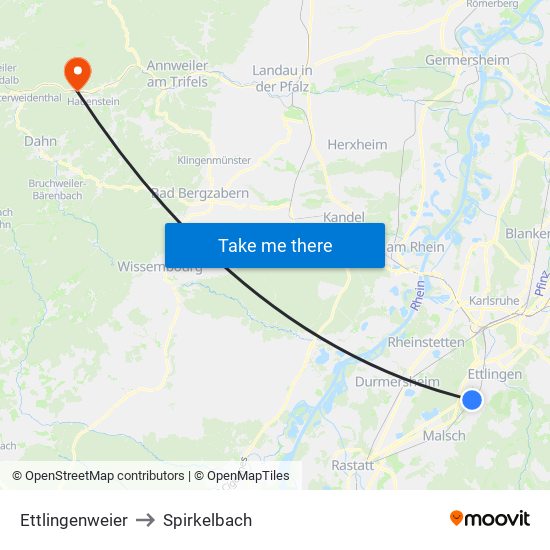 Ettlingenweier to Spirkelbach map