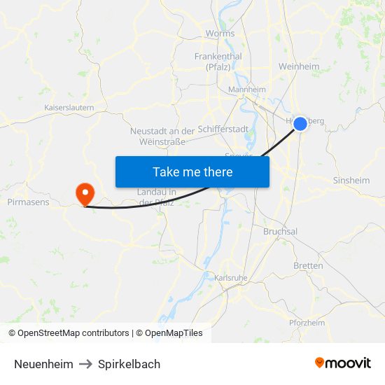 Neuenheim to Spirkelbach map