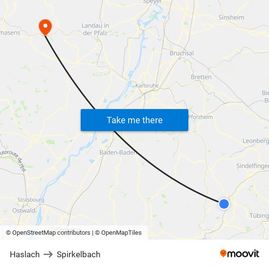 Haslach to Spirkelbach map