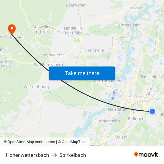 Hohenwettersbach to Spirkelbach map
