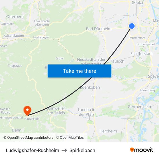 Ludwigshafen-Ruchheim to Spirkelbach map