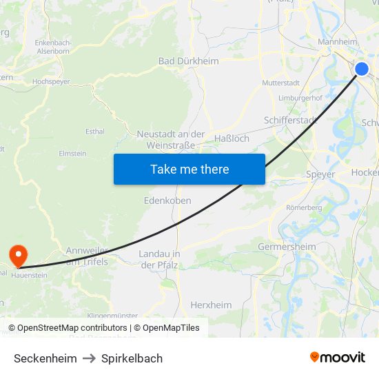 Seckenheim to Spirkelbach map