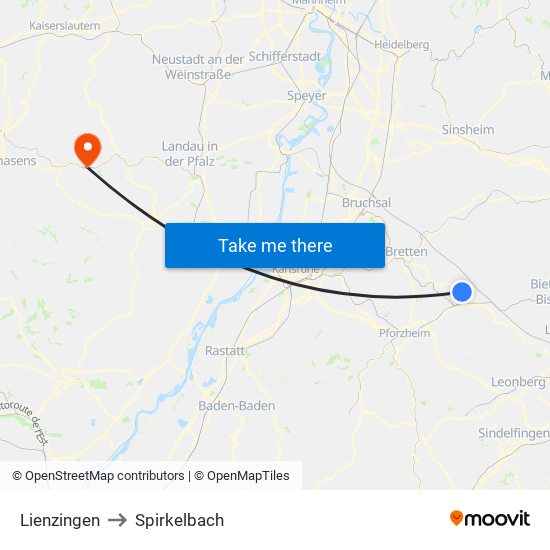 Lienzingen to Spirkelbach map