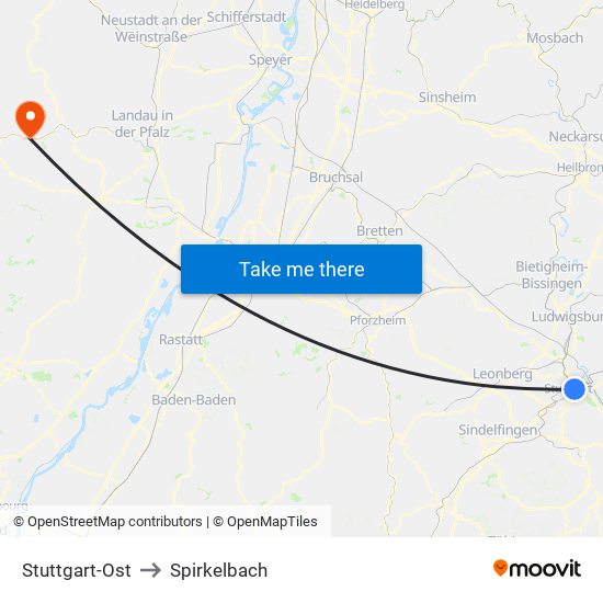 Stuttgart-Ost to Spirkelbach map