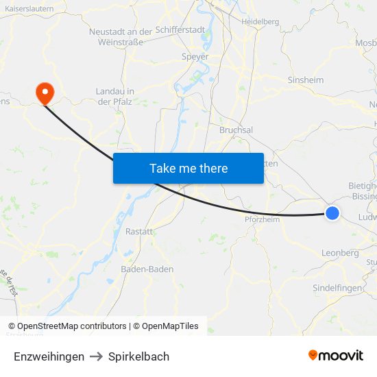 Enzweihingen to Spirkelbach map