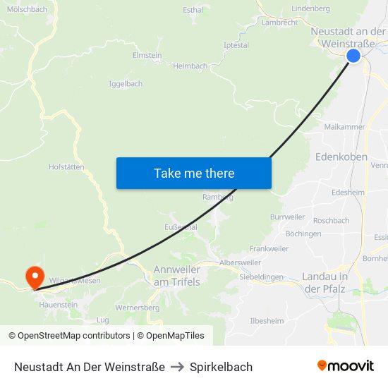 Neustadt An Der Weinstraße to Spirkelbach map